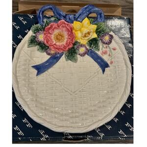 Vintage Fitz & Floyd Bustles And Beaus Floral Basket Weave Canape Plate